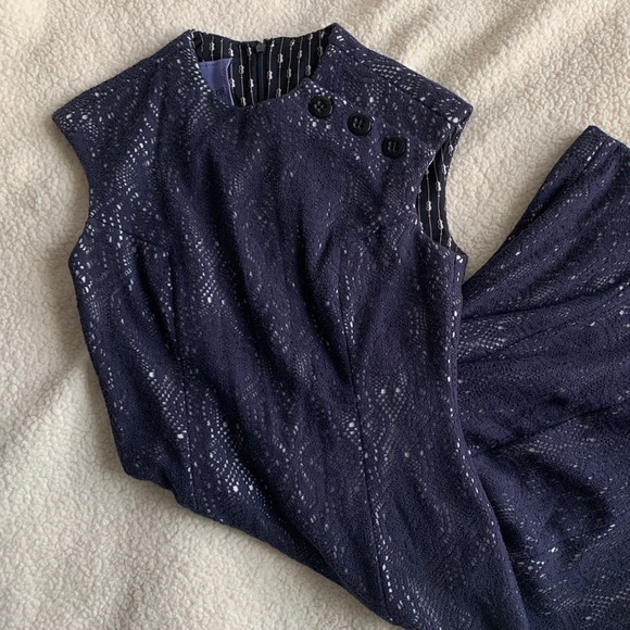 KAY Unger Navy Blue Open Crochet Lace White Under size 2 - Picture 2 of 16